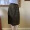 French Vintage Olive Green Embroidered Suede Pencil Skirt 12