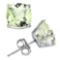 10mm Cushion Cut Green Amethyst 8ctw Stud Earrings In Sterling Silver