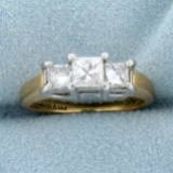 1ct Tw 3 Stone Princess Diamond Anniversary Or Engagement Ring In 14k Yellow Gold And Platinum