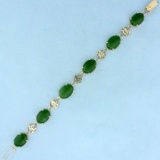 Jade Chinese Long Life Symbol Bracelet In 14k Yellow Gold
