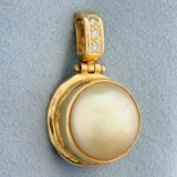 Vintage South Sea Pearl And Diamond Pendant In 14k Yellow Gold
