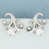 Diamond Fleur De Lis Screw Back Earrings In 18k White Gold