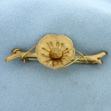 Vintage Flower Pin In 14k Yellow Gold