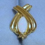 Opal And Diamond Pendant Or Slide In 10k Yellow Gold