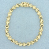 6 1/2 Inch Heart Link Diamond Cut Bracelet In 14k Yellow Gold