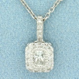 3/4ct Tw Radiant Diamond Pendant On Cable Link Chain In 14k White Gold