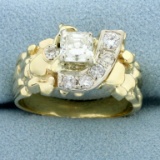 Designer Nugget Style Diamond Ring In 14k Yellow Gold