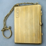 Vintage Chatelaine Makeup Case With Chain In Solid 14k Yellow Gold