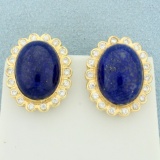 Lapis Lazuli And Diamond Halo Button Earrings In 14k Yellow Gold