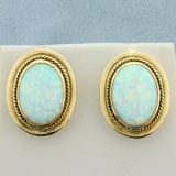 Vintage Ethiopian Opal Button Earrings In 14k Yellow Gold