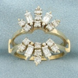 Round And Baguette Diamond Ring Jacket In 14k Yellow Gold