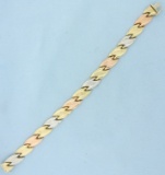 Tri Color Designer Link Bracelet In 10k White, Yellow And Rose Gold