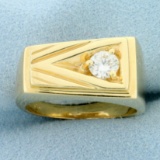 Mens Solitaire Diamond Ring In 14k Yellow Gold
