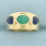 Emerald And Sapphire Heart Ring In 14k Yellow Gold
