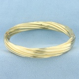 Hinged Twist Design Bangle Bracelet In 14k Yellow Gold