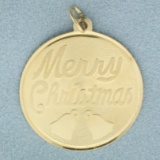 Vintage Merry Christmas Bells Disc Charm Or Pendant In 14k Yellow Gold