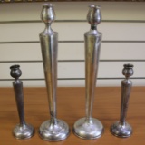 Antique Victorian Wreath Set Of 4 Candlestick Holders In .925 Sterling Silver.