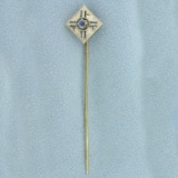 Antique Art Deco Sapphire Stick Pin In 14k White And Yellow Gold
