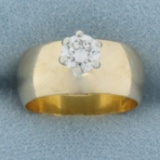 1/2ct Diamond Solitaire Engagement Ring On Wide Band In 14k Yellow Gold