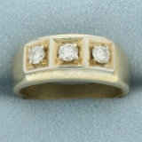 Mens Diamond 3 Stone Diamond Ring In 14k Yellow Gold