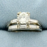 Diamond Engagement Ring And Wedding Band Bridal Set In 14k White Gold