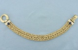 Vintage Italian Sapphire Wide Bracelet In 14k Yellow Gold
