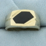 Mens Geometric Abstract Design Onyx Ring In 14k Yellow Gold