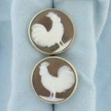 Vintage Rooster Cufflinks In 14k Yellow Gold
