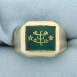 Jade Baha'i Ringtone Symbol Ring In 10k Yellow Gold