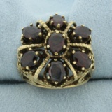 Garnet Cluster Victorian Revival Ring In 14k Yellow Gold