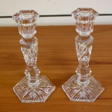 Galway Signed Irish Crystal 7 Inch Heavy Candlestick Candle Holders Set Of 2