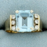 Sky Blue Topaz And Diamond Ring In 14k Yellow Gold