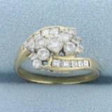 Round And Square Diamond Cluster Bypass Ring In 14k Yellow Gold
