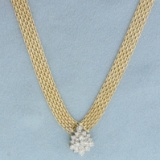 Diamond Teardrop Cluster Bismark Necklace In 14k Yellow Gold