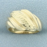 Diamond Cut Scalloped Shrimp Domed Ring In 10k Yellow Gold