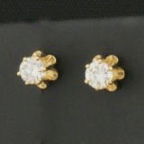1/2ct Diamond Stud Buttercup Setting Earrings In 14k Yellow Gold