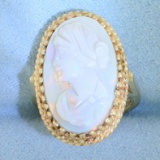 Victorian Revival Carved Opal Cameo Ring In 14k Yellow Gold