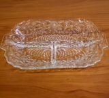 Vintage Indiana Glass Pineapple And Floral Divided 3 Part Relish Dish