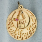 Ruby And Sapphire Wish You Love Wishing Well Medallion Charm Or Pendant In 14k Yellow Gold