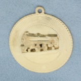 Vintage Train Locomotive Medallion Charm Or Pendant In 14k Yellow Gold