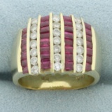 Diamond And Ruby Channel Set Ring In 14k Yellow Gold