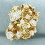 Diamond Nugget Design Ring In 18k Yellow Gold