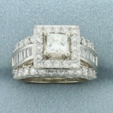 Princess Diamond Halo Engagement Ring In 14k White Gold