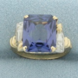 Radiant Cut Teal Lab Sapphire Scroll Ring In 10k Yellow And White Gold