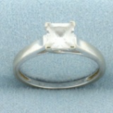 White Sapphire Solitaire Engagement Ring In 10k White Gold