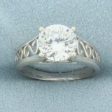 Cz Solitaire Filigree Engagement Ring In 14k White Gold
