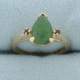 Vintage Jade And Ruby Ring In 10k Yellow Gold