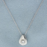 Diamond Dew Drop Design Pendant On Chain Necklace In 14k White Gold