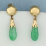 Vintage Jade Teardrop Screw Back Dangle Earrings In 14k Yellow Gold