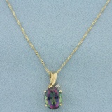Mystic Topaz And Diamond Necklace In 10k Yellow Gold
